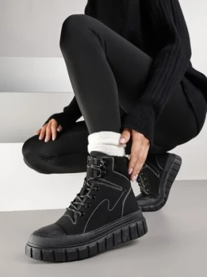 Czarne Botki Trapery Vices na Platformie z Tłoczeniem Anarrive