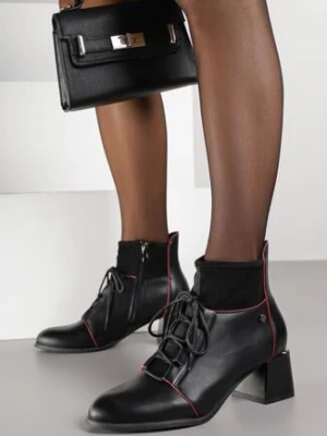 Czarne Botki Trzewiki na Obcasie Vices z Przeszyciami Nirivine