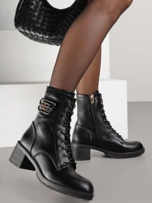 Czarne Botki Trzewiki Vices na Słupku Zdobione Metaliczną Aplikacją Nivitte