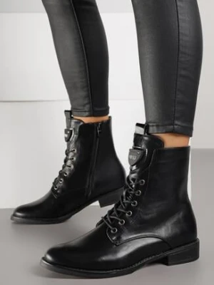 Czarne Botki Trzewiki z Trójkątną Aplikacją na Języku Rodvira m.daszynski