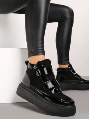 Zdjęcie produktu Czarne Botki Typu Sneakersy na Platformie Zapinane na Rzep Savandria