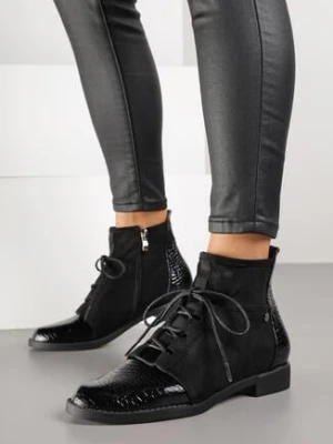 Czarne Botki Typu Trzewiki Vices z Tłoczonymi Wstawkami Afridda