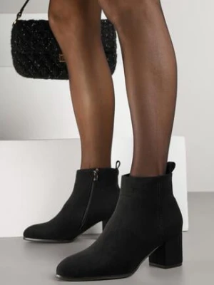 Czarne Botki Vices do Kostki na Niskim Słupku z Imitacji Zamszu Lannika