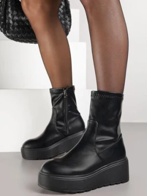 Czarne Botki Vices na Platformie w Stylu Grunge z Dopasowaną Cholewką Faleirae