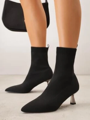 Czarne Botki Vices na Metalicznej Szpilce Kaczuszce ze Skarpetową Cholewką Vamige