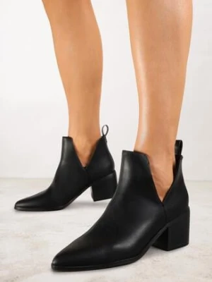 Czarne Botki Vices na Obcasie z Ozdobnym Wycięciem Annaviel