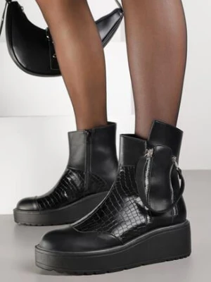 Czarne Botki Vices na Platformie i Koturnie Gamillia