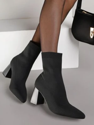 Czarne Botki Vices na Słupku ze Skarpetową Cholewką Adanelle
