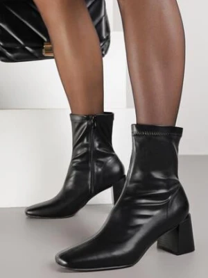 Czarne Botki Vices na Stożkowym Obcasie z Dopasowaną Cholewką Giosella