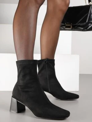 Czarne Botki Vices na Stożkowym Obcasie z Kwadratowym Noskiem Aziste