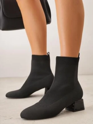 Czarne Botki Vices na Stożkowym Obcasie ze Skarpetkową Cholewką Aturrie