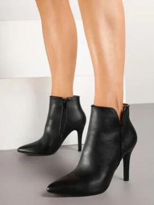 Czarne Botki Vices na Szpilce ze Skóry Ekologicznej ze Szpiczastym Noskiem Reyi