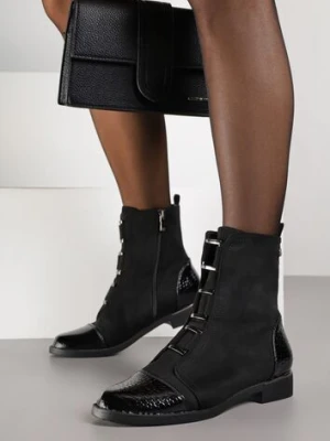 Czarne Botki Vices Ozdobione Lakierowanymi Tłoczonymi Elementami Typu Krokodyl Olema