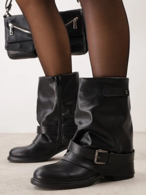 Czarne Botki VICES Slouchy w Stylu Rockowym z Klamrą i Wywiniętą Cholewką Liwira
