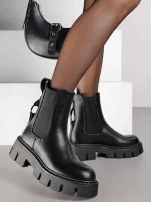 Czarne Botki Vices Sztyblety na Platformie Ozdobione Metaliczną Aplikacją Zaidera