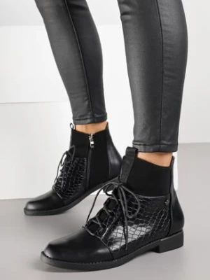 Czarne Botki Vices Typu Trzewiki ze Wzorem w Stylu Krokodyla Alerriva