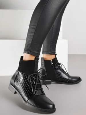 Czarne Botki Vices w Stylu Trzewików z Motywem Skóry Krokodyla Alirriva