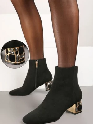 Czarne Botki Vices z Kryształkami na Obcasie Vortisha