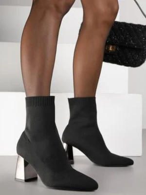 Czarne Botki Vices ze Skarpetkową Cholewką na Metalicznym Słupku Wadvira