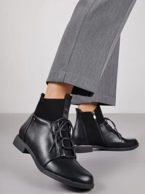 Czarne Botki Vices ze Sznurowaną Cholewką i Elastycznymi Panelami Flilera