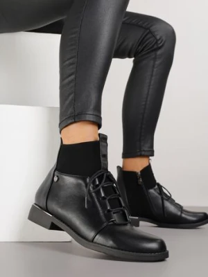 Czarne Botki Vices ze Sznurowaną Cholewką i Elastycznymi Panelami Flilera