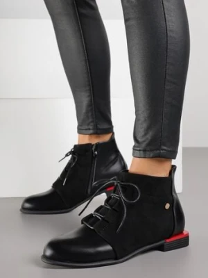 Czarne Botki Vices ze Sznurowaną Cholewką Uzvila