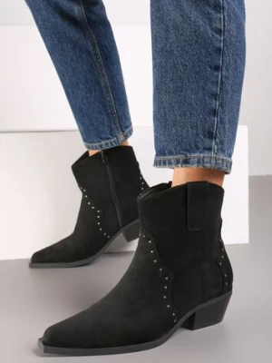 Czarne Botki w stylu Kowbojek z Ekozamszu i Szpiczastym Noskiem Nevelara