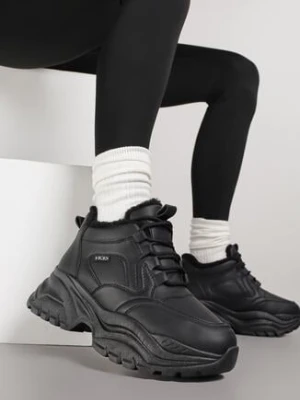 Czarne Sneakersy Vices w Stylu Traperków Chunky na Grubej Podeszwie Leandre