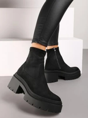 Czarne Botki w Stylu Sztybletów z Elastyczną Cholewką Heslania