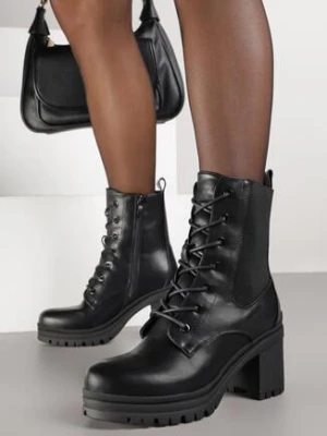 Czarne Botki w Stylu Workerów na Obcasie Clawina gogo gogo