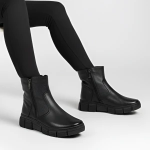 Czarne Botki Wasak Skórzane Buty Damskie Zapinane Na Suwak