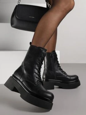 Czarne Botki Workery na Grubej Podeszwie Tuseena mellisa