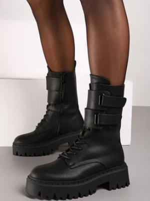 Czarne Botki Workery na Grubej Podeszwie z Paskami na Rzep Sailita vices