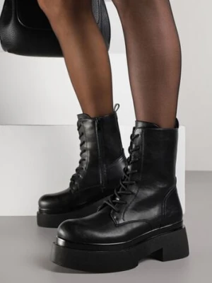 Czarne Botki Workery na Platformie Tusella mellisa