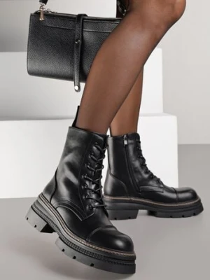 Czarne Botki Workery na Tłoczonej Podeszwie Temie gogo gogo