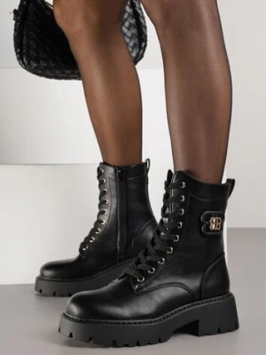 Czarne Botki Workery VICES z Metalicznym Zdobieniem na Cholewce Cevea