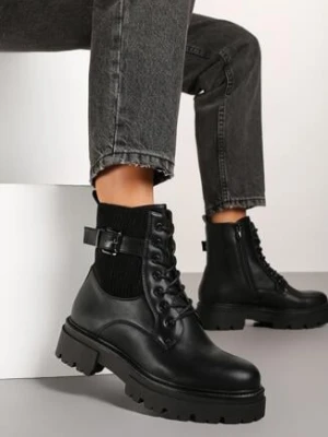 Czarne Botki Workery w Rockowym Stylu z Ozdobną Sprzączką Elviratte vices