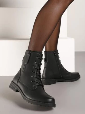 Czarne Botki Workery z Ozdobnym Suwakiem Tessalle