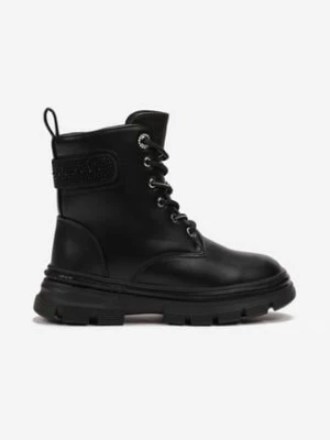 Czarne Botki Workery z Ozdobnymi Cyrkoniami Restora