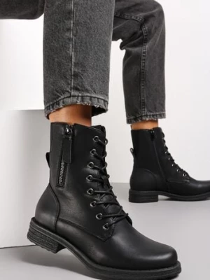 Czarne Botki Workery z Sznurowaniem Beatia