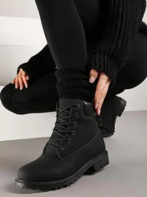 Czarne Botki Workery z Sznurowaniem Lionia