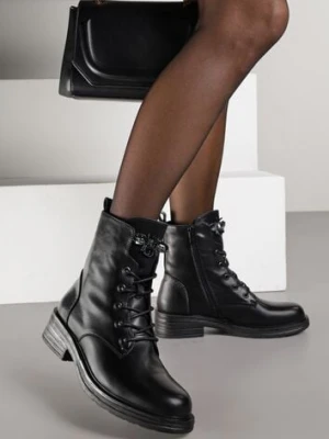 Czarne Botki Workery ze Skóry Naturalnej z Aplikacją-Pszczołą z Cyrkonii Tevalra m.daszynski