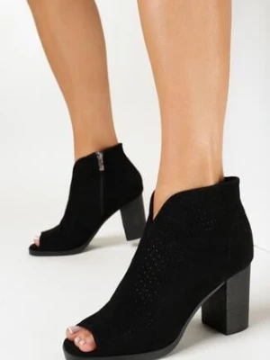 Czarne Botki z Ażurową Cholewką Peep Toe Arriavinia