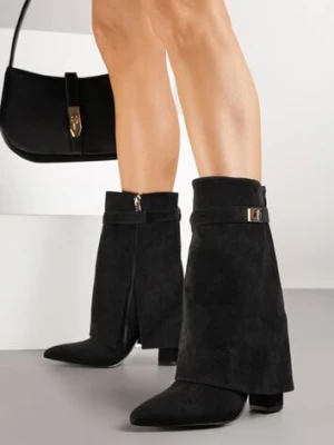 Czarne Botki z Ekozamszu na Słupkowym Obcasie z Cholewką Imitującą Nogawkę Emmidre givana