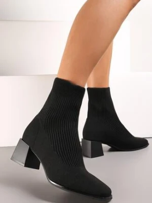 Czarne Botki z Elastyczną Cholewką za Kostkę na Geometrycznym Słupku Amori vices