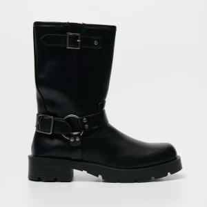 Czarne botki z imitacji skóry z srebrnymi wstawkami House