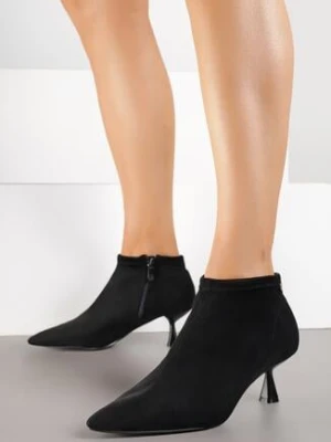 Czarne Botki z Imitacji Zamszu na Obcasie Typu Kaczuszka Rilurelle c'm paris