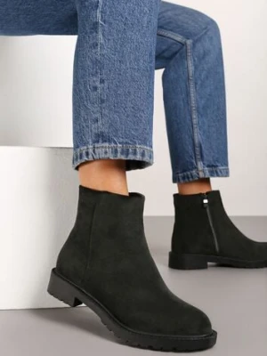 Czarne Botki z Imitacji Zamszu w Eleganckim Stylu Niadoraea