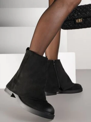 Czarne Botki z Imitacji Zamszu z Cholewką w Stylu Nogawki Rilavine c'm paris