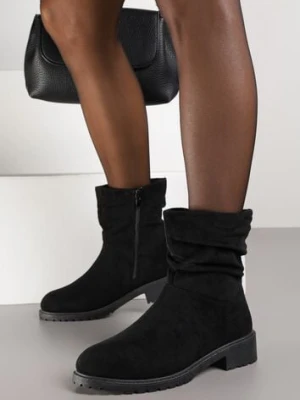 Czarne Botki z Imitacji Zamszu z Marszczoną Cholewką do Kostki Ilora ballada